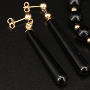 14K Black Onyx Drop Earrings